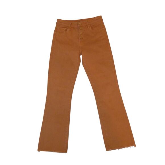 Mother Pixie Insider Ankle Fray Jeans in Play Date 27 Brown Button Fly Stretch - Picture 6 of 11